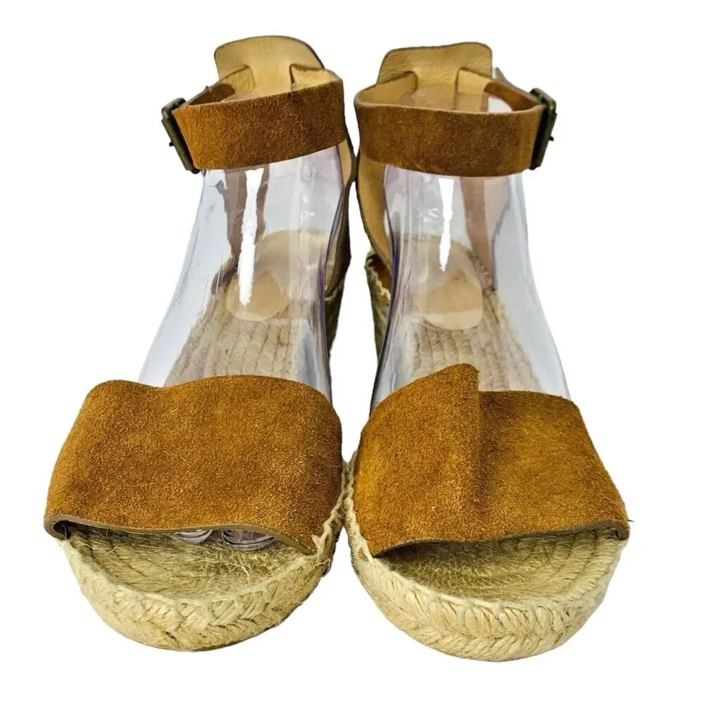 J Crew Brown Suede Corsica Espadrille Wedge Sandals Size 9 - 3.75